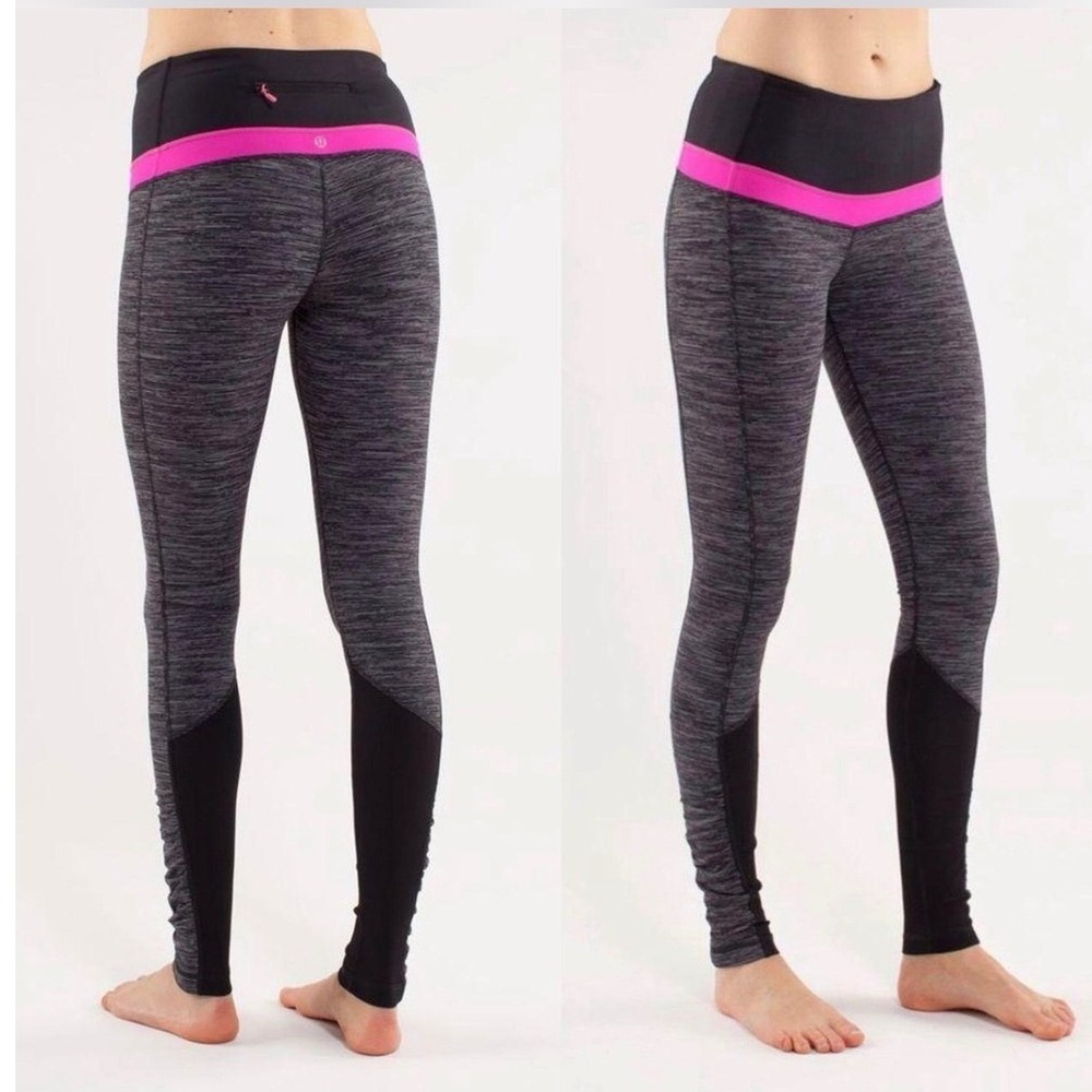 Lululemon Leggings Womens 2 Grey Pink Ruffle Mesh Tight Space Dye Yoga Pant